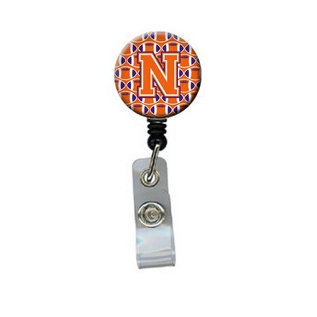 Carolines Treasures Letter N Football Orange, White and Regalia Retractable Badge Reel CJ1072-NBR